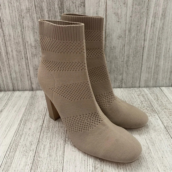Zara Beige Sock Elastic Heel Booties Size 37 - Picture 3 of 10